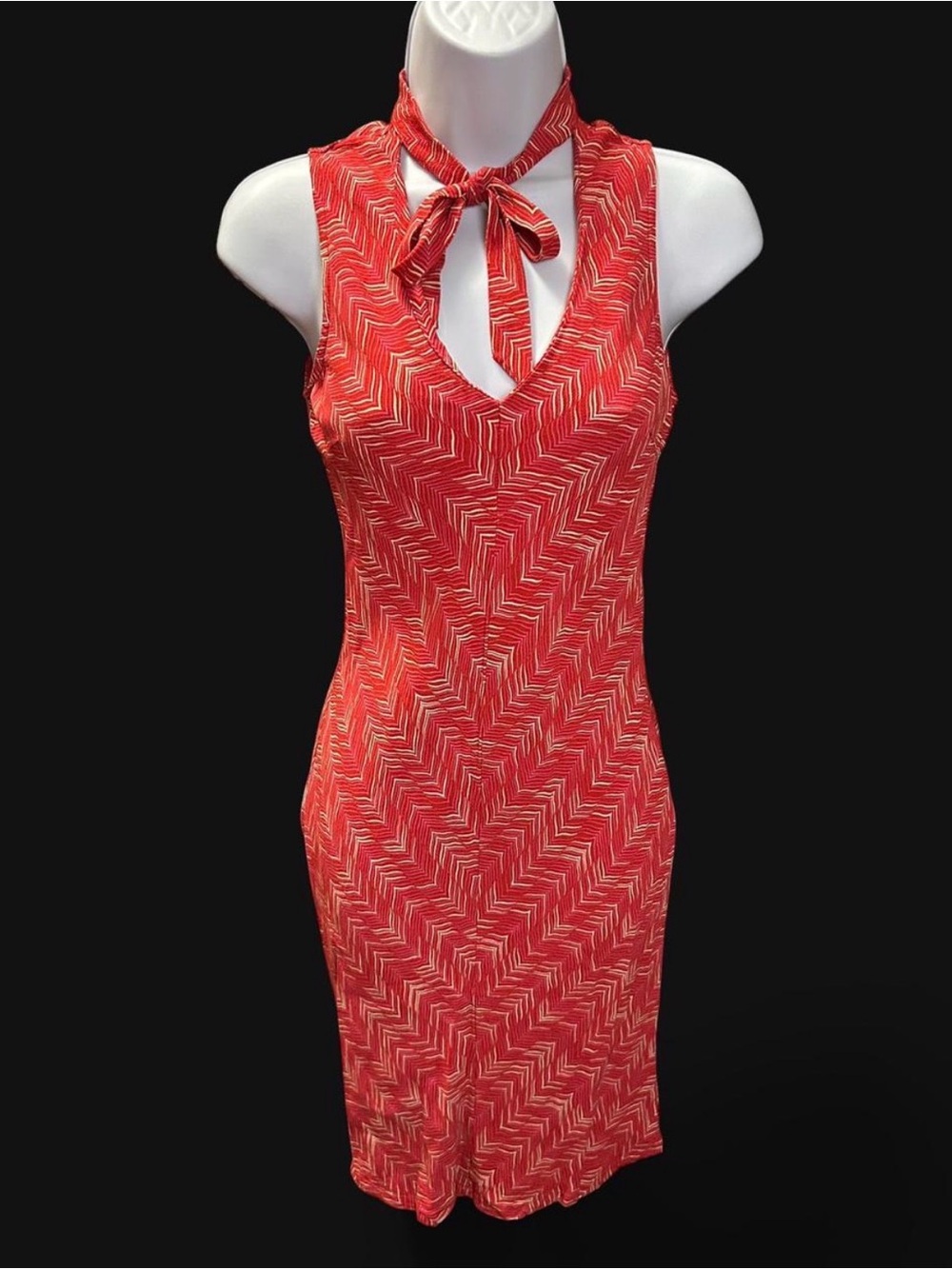 Vintage 1980’s/90’s Red Esprit sleeveless fitted dress with tie neck.